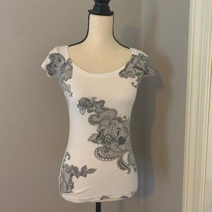 L.O.L. Vintage White Paisley Scoop Neck T Shirt